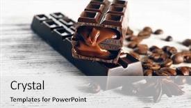  Presentation with coffee chocolate - Colorful PPT theme enhanced with colorful chocolates - stuffed chocolate with coffee beans backdrop and a white colored foreground
