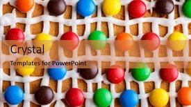  Presentation with gingerbread house decorated colorful candies - Presentation theme with colorful christmas background of candies background and a gold colored foreground