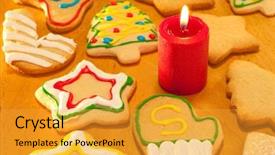  Presentation with candle christmas - PPT layouts featuring colorful christmas cookies on wooden tabletop with a candle background and a gold colored foreground