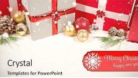 Presentation with merry christmas - Beautiful presentation theme featuring colorful christmas decorations in snow backdrop and a cream colored foreground