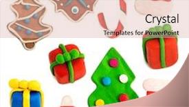  Presentation with white christmas - Presentation design enhanced with colorful christmas figures made of plasticine isolated on white background background and a lemonade colored foreground