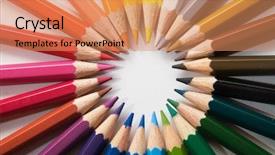  Presentation with color pencils - Audience pleasing PPT theme consisting of colorful circle objects preschool preschool - color pencils backdrop and a coral colored foreground