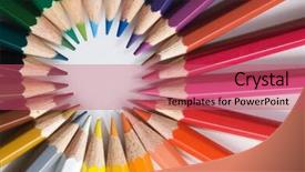  Presentation with color pencils - Colorful PPT theme enhanced with colorful circle objects preschool preschool - color pencils backdrop and a coral colored foreground