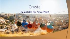  Presentation with clay - Presentation theme consisting of colorful-clay-jugs-hanging background and a sky blue colored foreground