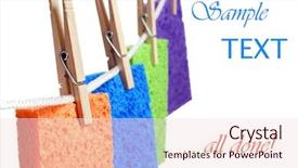  Presentation with done - PPT theme having colorful cleaning sponges hanging background and a lemonade colored foreground