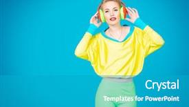  Presentation with colorful music - Colorful presentation design enhanced with colorful clothes listening to music backdrop and a teal colored foreground