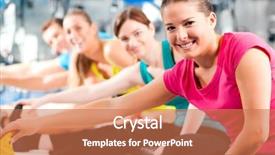  Presentation with group - PPT theme having colorful cloths in a gym background and a coral colored foreground