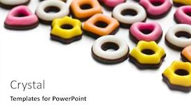  Presentation with confectionery - Audience pleasing PPT theme consisting of colorful confectionery of various shapes backdrop and a white colored foreground