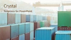 Presentation with container port - Slides having colorful containers at port china background and a cream colored foreground