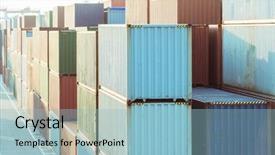  Presentation with port - Slide deck consisting of colorful containers at port china background and a light blue colored foreground