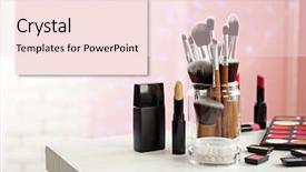  Presentation with beauty cosmetic - Amazing PPT theme having colorful cosmetics and brushes backdrop and a lemonade colored foreground