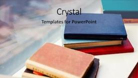  Presentation with books - Slide set having colorful covers at flea market background and a seafoam green colored foreground