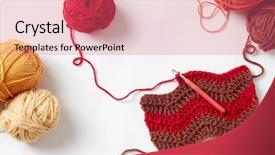  Presentation with crochet - Colorful presentation enhanced with colorful crochet project with hook backdrop and a coral colored foreground