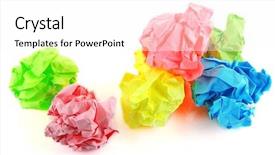  Presentation with crumpled paper various balls - Presentation design featuring colorful crumpled paper balls isolated background and a white colored foreground