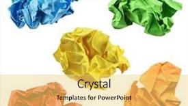  Presentation with orange green white - Colorful presentation design enhanced with froisse - colorful crumpled paper balls backdrop and a yellow colored foreground