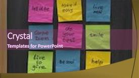  Presentation with wisdom - PPT theme consisting of colorful crumpled sticky notes background and a violet colored foreground