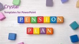  Presentation with pension - PPT theme having colorful cubes with text pension background and a sky blue colored foreground