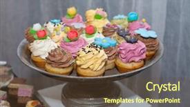  Presentation with junk food - Slides having colorful cupcakes junk food confectionery background and a tawny brown colored foreground