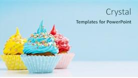  Presentation with cupcakes - Slides enhanced with colorful-cupcakes-on-blue-background background and a sky blue colored foreground
