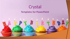  Presentation with cupcakes - Amazing PPT theme having colorful cupcakes with happy birthday backdrop and a lemonade colored foreground