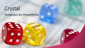  Presentation with financial report - Colorful presentation theme enhanced with colorful dice on financial report backdrop and a light blue colored foreground