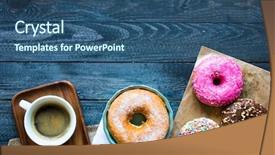  Presentation with donuts - Presentation theme consisting of colorful donuts and coffee breakfast background and a ocean colored foreground