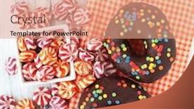  Presentation with donuts - Beautiful slide deck featuring colorful-donuts-on-white-wooden backdrop and a coral colored foreground