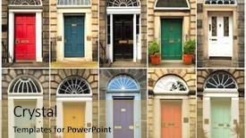  Presentation with scotland - PPT theme enhanced with colorful doors from edinburg scotland background and a yellow colored foreground