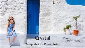  Presentation with greek - Audience pleasing PPT theme consisting of colorful doors on mykonos island backdrop and a light blue colored foreground