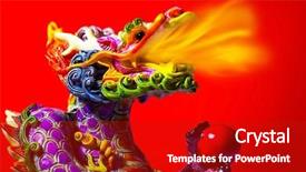  Presentation with chinese new year - Amazing presentation theme having colorful dragon head with tongue backdrop and a crimson colored foreground
