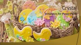  Presentation with easter basket - Presentation theme featuring colorful easter cookies in a basket background and a coral colored foreground