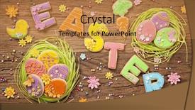  Presentation with colorful odontology mold - Cool new slide set with colorful easter cookies on a wooden background backdrop and a coral colored foreground