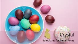  Presentation with colorful celebration - Presentation design with colorful easter eggs and easter background and a coral colored foreground