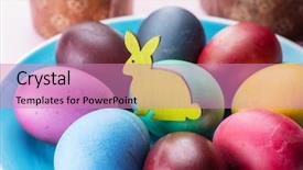  Presentation with colorful celebration - Presentation theme featuring colorful easter eggs and easter background and a coral colored foreground