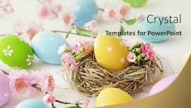  Presentation with easter - Presentation design with colorful-easter-eggs-and-spring background and a soft green colored foreground