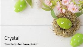  Presentation with easter bunny yellow spring flower - Colorful presentation design enhanced with colorful easter eggs and spring backdrop and a  colored foreground