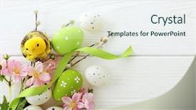  Presentation with bird eggs - Theme with colorful easter eggs and spring background and a  colored foreground