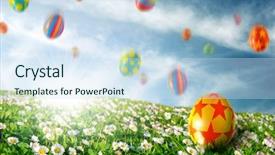  Presentation with colorful flower - Beautiful PPT theme featuring colorful easter eggs falling down backdrop and a sky blue colored foreground