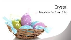  Presentation with easter basket - Slide set with colorful easter eggs in basket isolated on white background and a white colored foreground