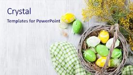  Presentation with easter basket - Beautiful PPT theme featuring colorful easter eggs in basket backdrop and a sky blue colored foreground