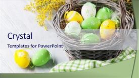  Presentation with easter basket - Theme with colorful easter eggs in basket background and a sky blue colored foreground