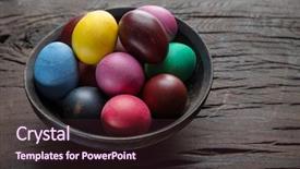  Presentation with colorful celebration - PPT theme enhanced with colorful easter eggs in bowl background and a wine colored foreground