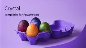  Presentation with egg - Audience pleasing presentation design consisting of colorful easter eggs in purple backdrop and a light blue colored foreground