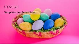  Presentation with easter basket - Presentation theme featuring colorful-easter-eggs-inside-basket background and a lilac colored foreground