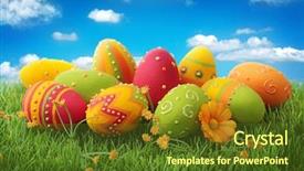  Presentation with easter - Presentation design having ruthless businessman handshake with a hiding weapon and drawn curly lines around his head background and a gray colored foreground