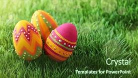  Presentation with easter - Presentation featuring colorful easter eggs on green background and a tawny brown colored foreground