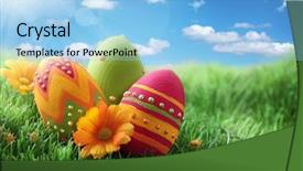  Presentation with easter - Slide deck enhanced with colorful easter eggs on green background and a light blue colored foreground