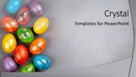  Presentation with copy space - PPT theme featuring colorful easter eggs on grey background and a  colored foreground