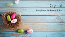  Presentation with easter - Colorful theme enhanced with colorful-easter-eggs-on-wooden backdrop and a light blue colored foreground