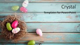  Presentation with 3d character colorful music - Audience pleasing slides consisting of colorful easter eggs on wooden backdrop and a lemonade colored foreground